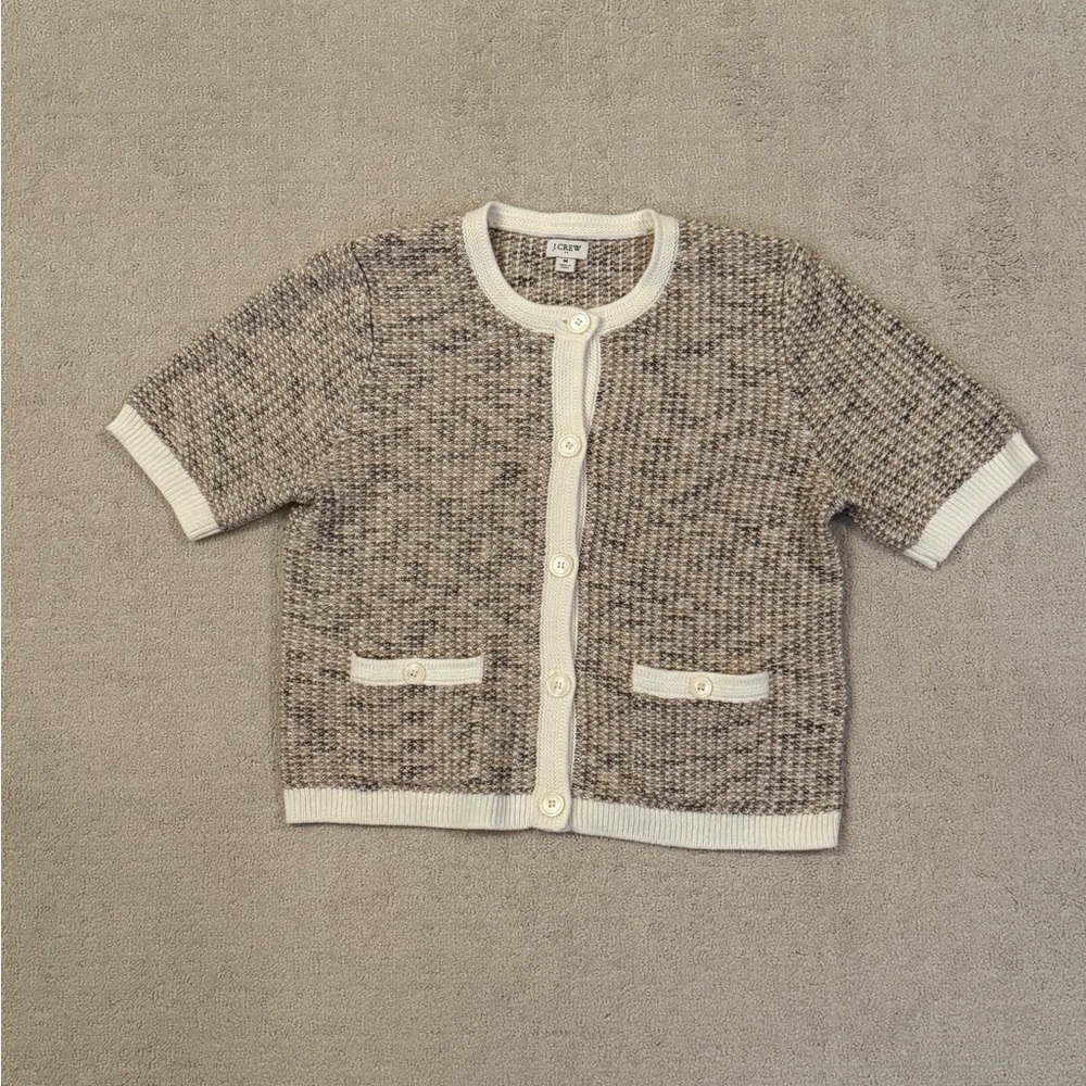 J. Crew Cream and Brown Knit Cardigan